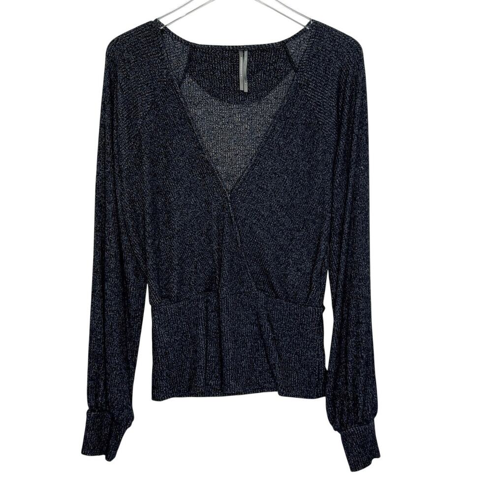 Anthropologie Ribbed Wrap Sweater L Gray Long Sleeve V Neck Boho Western